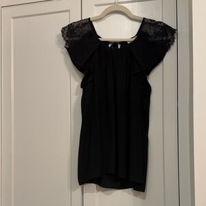 Anthropologie Black Lace Cap Sleeve Blouse
